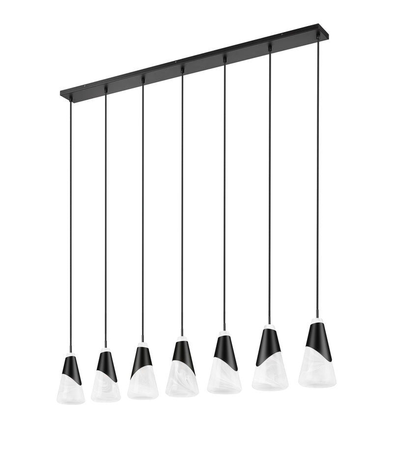 Aimie 7 Light 54" Linear Pendant, 13.25" Tall in Matte Black