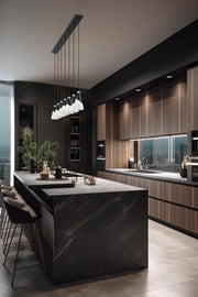 Aimie 7 Light 54" Linear Pendant, 13.25" Tall in Matte Black in a room setting