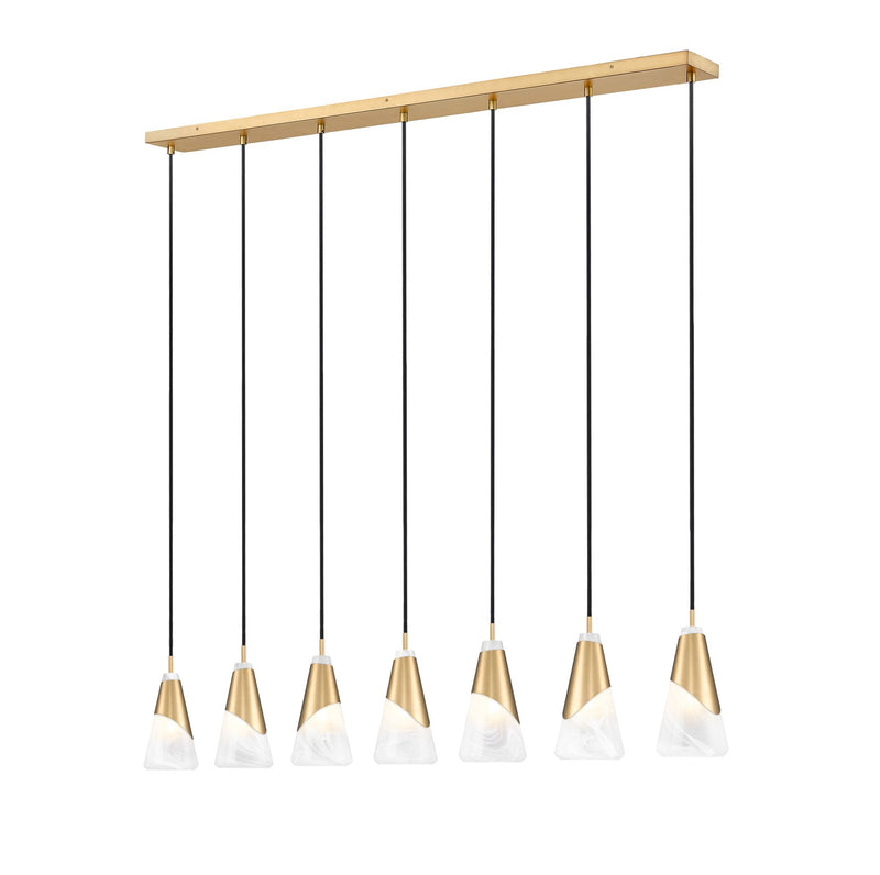 Aimie 7 Light 54" Linear Pendant, 13.25" Tall in Modern Gold