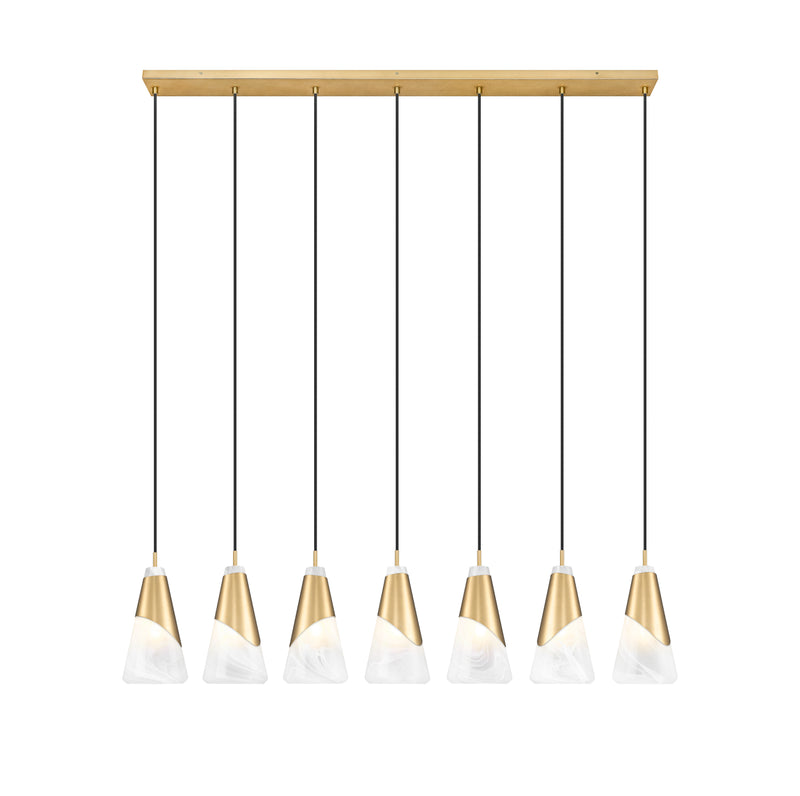 Aimie 7 Light 54" Linear Pendant, 13.25" Tall in Modern Gold
