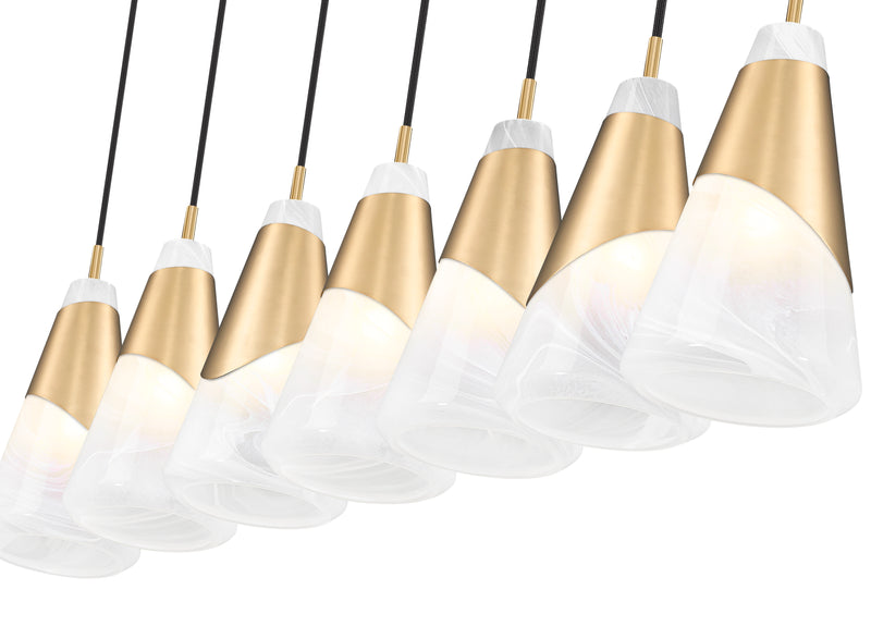 Aimie 7 Light 54" Linear Pendant, 13.25" Tall in Modern Gold