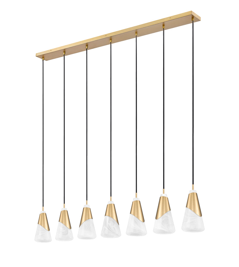 Aimie 7 Light 54" Linear Pendant, 13.25" Tall in Modern Gold
