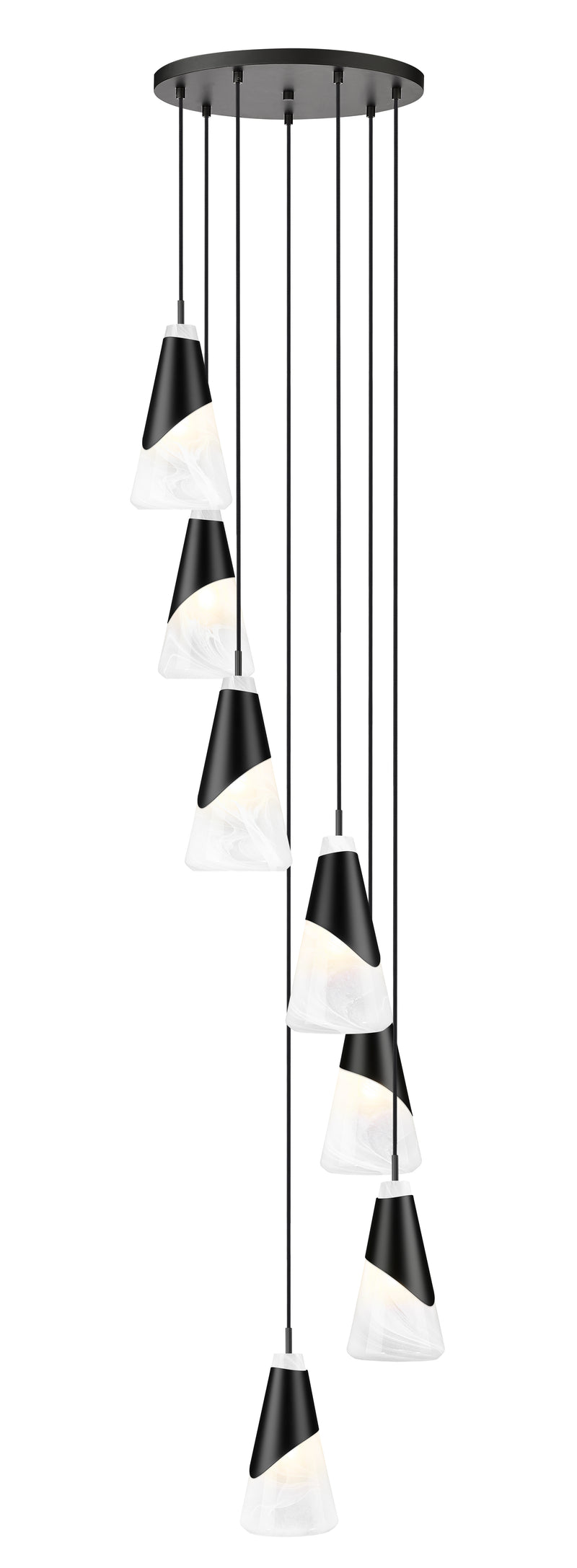 Aimie 7 Light 18" Pendant, 13.25" Tall in Matte Black