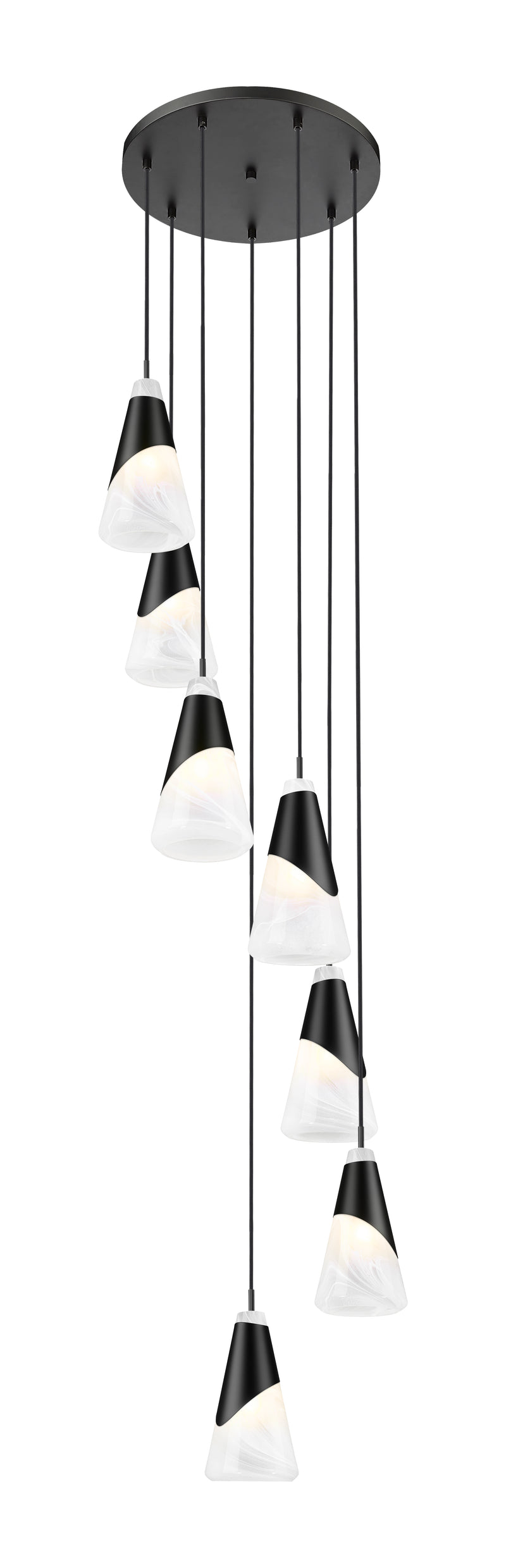 Aimie 7 Light 18" Pendant, 13.25" Tall in Matte Black