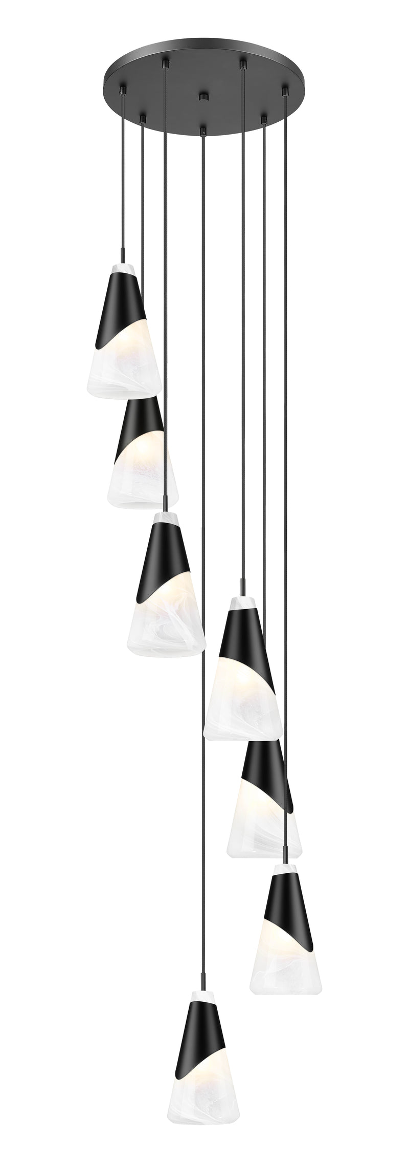 Aimie 7 Light 18" Pendant, 13.25" Tall in Matte Black