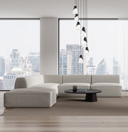 Aimie 7 Light 18" Pendant, 13.25" Tall in Matte Black in a room setting