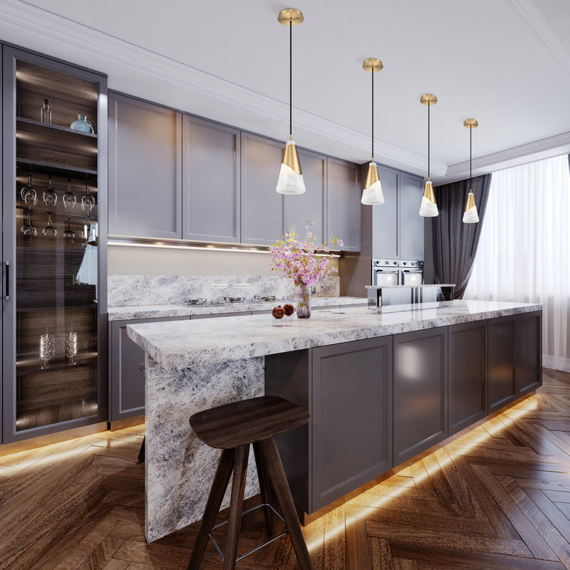 Aimie 1 Light 6" Pendant, Cord Mount in Modern Gold in a room setting