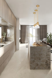 Aimie 1 Light 6" Pendant, Rod Mount in Modern Gold in a room setting
