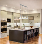 Aimie 5 Light 42" Linear Pendant, 15.75" Tall in Brushed Nickel in a room setting