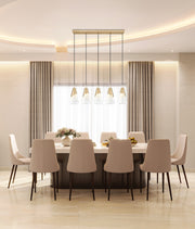 Aimie 5 Light 42" Linear Pendant, 15.75" Tall in Modern Gold in a room setting