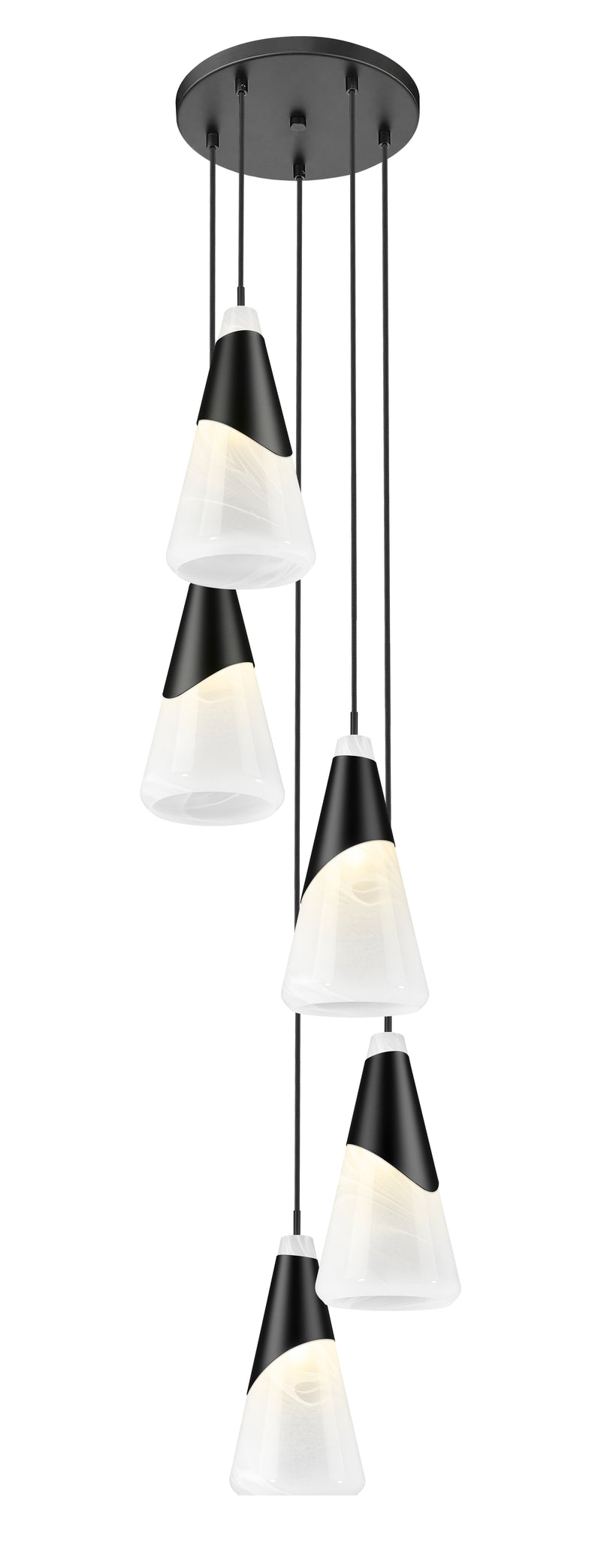 Aimie 5 Light 12" Pendant, 15.75" Tall in Matte Black