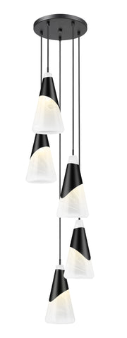 Aimie 5 Light 12" Pendant, 15.75" Tall in Matte Black