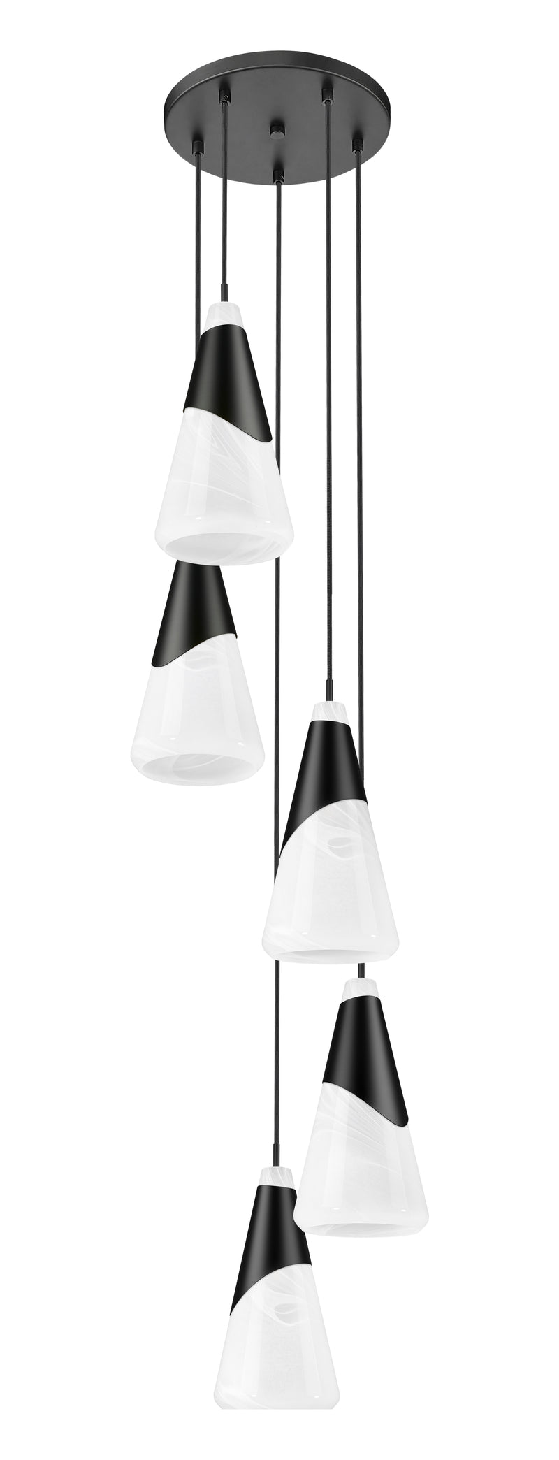 Aimie 5 Light 12" Pendant, 15.75" Tall in Matte Black
