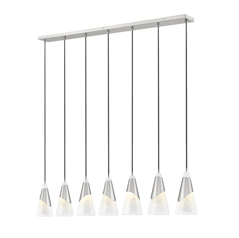 Aimie 7 Light 54" Linear Pendant, 15.75" Tall in Brushed Nickel