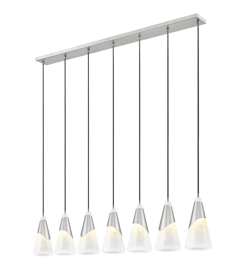 Aimie 7 Light 54" Linear Pendant, 15.75" Tall in Brushed Nickel