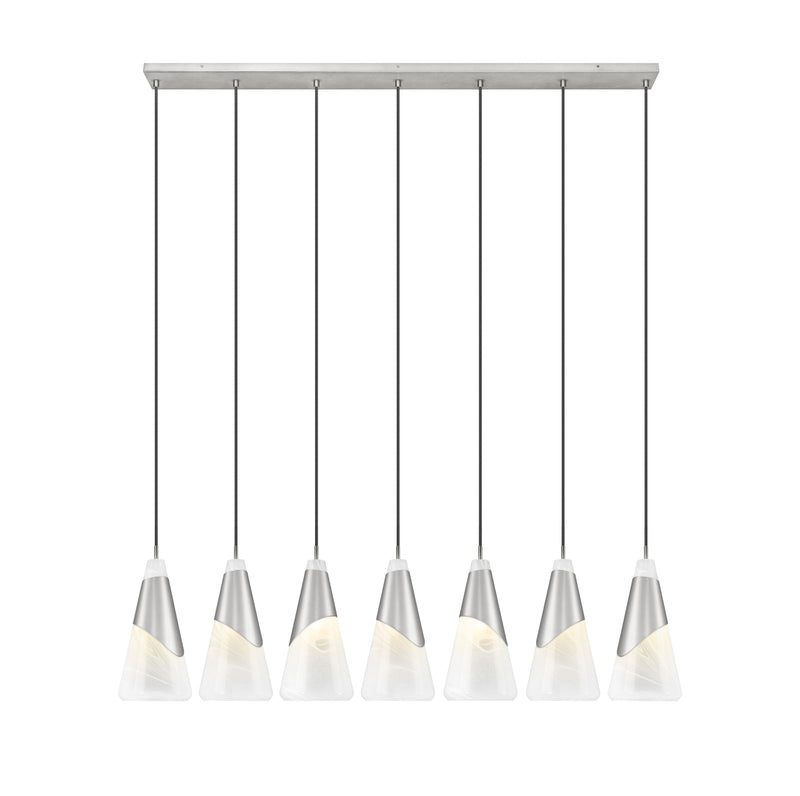 Aimie 7 Light 54" Linear Pendant, 15.75" Tall in Brushed Nickel