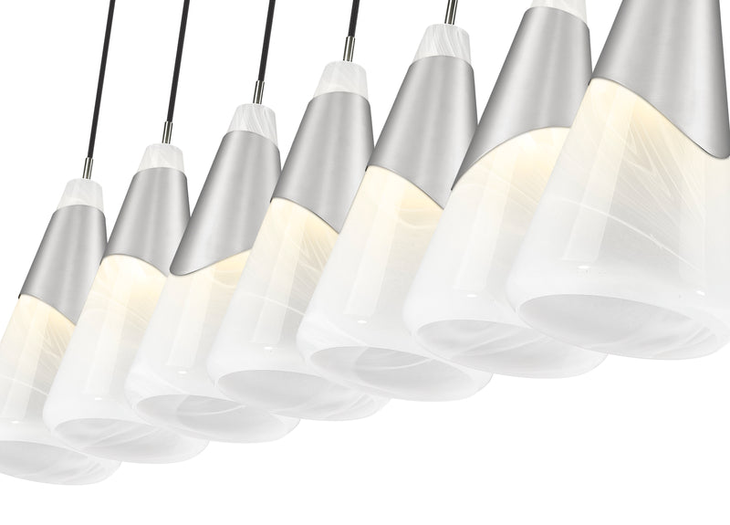 Aimie 7 Light 54" Linear Pendant, 15.75" Tall in Brushed Nickel