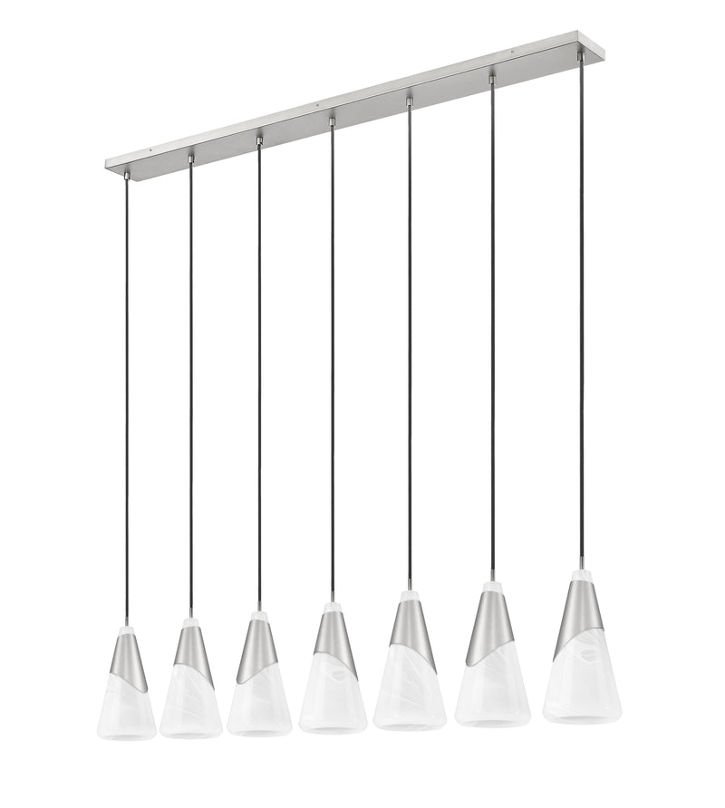 Aimie 7 Light 54" Linear Pendant, 15.75" Tall in Brushed Nickel