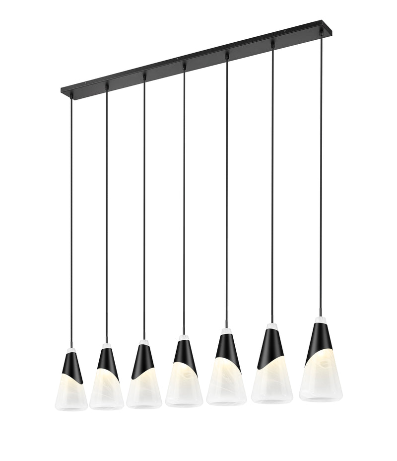 Aimie 7 Light 54" Linear Pendant, 15.75" Tall in Matte Black