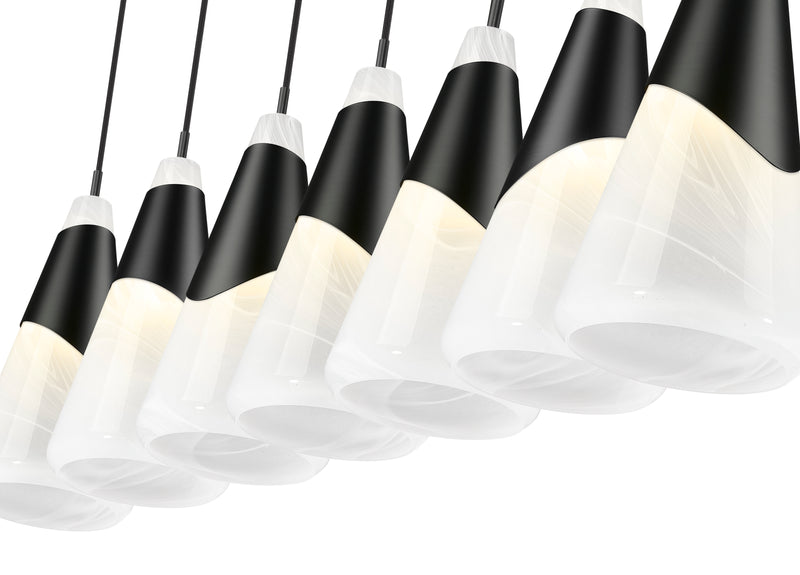 Aimie 7 Light 54" Linear Pendant, 15.75" Tall in Matte Black