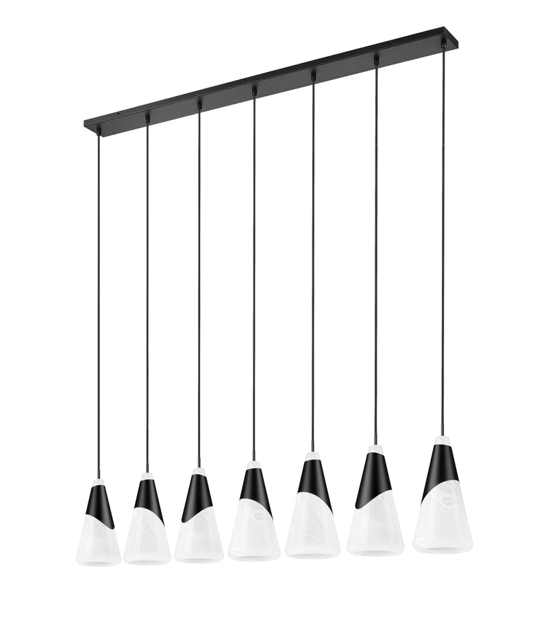 Aimie 7 Light 54" Linear Pendant, 15.75" Tall in Matte Black
