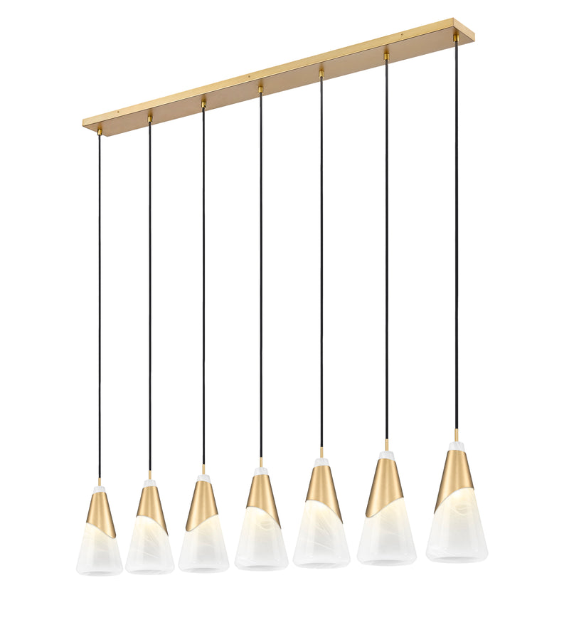 Aimie 7 Light 54" Linear Pendant, 15.75" Tall in Modern Gold