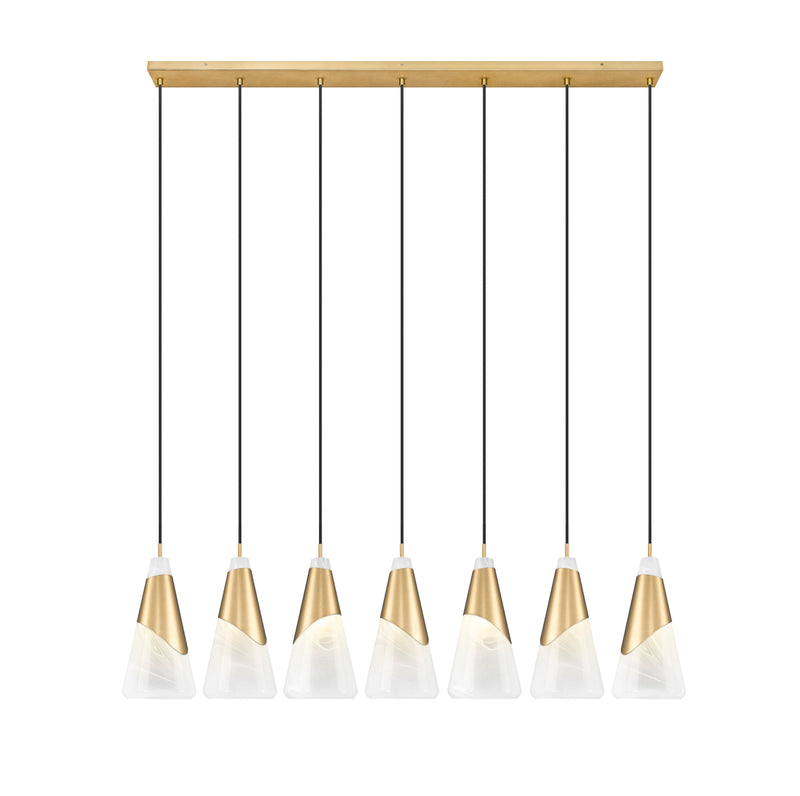 Aimie 7 Light 54" Linear Pendant, 15.75" Tall in Modern Gold