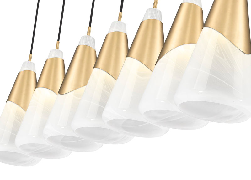 Aimie 7 Light 54" Linear Pendant, 15.75" Tall in Modern Gold