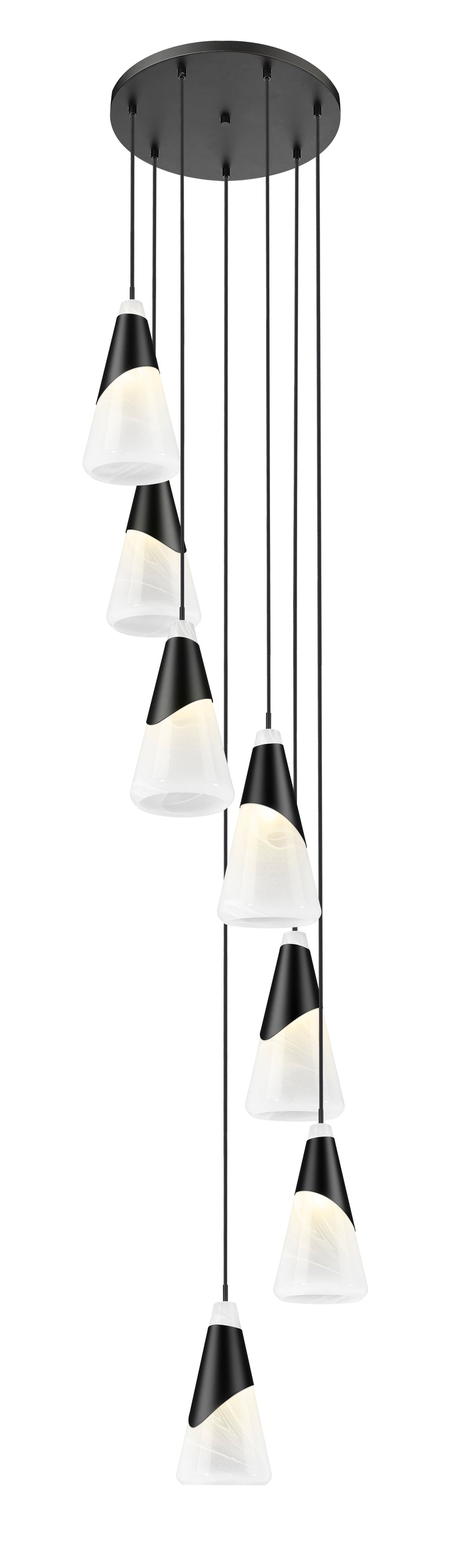 Aimie 7 Light 18" Pendant, 15.75" Tall in Matte Black