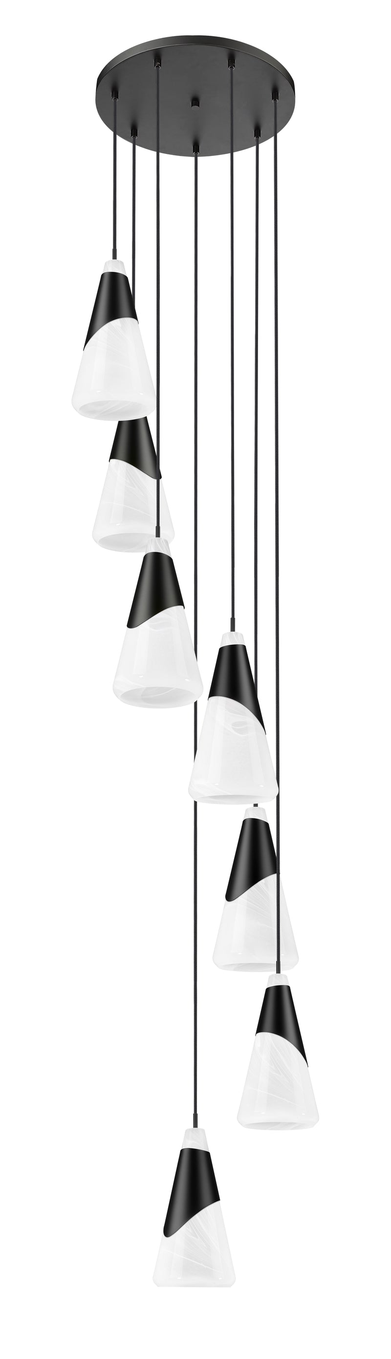 Aimie 7 Light 18" Pendant, 15.75" Tall in Matte Black