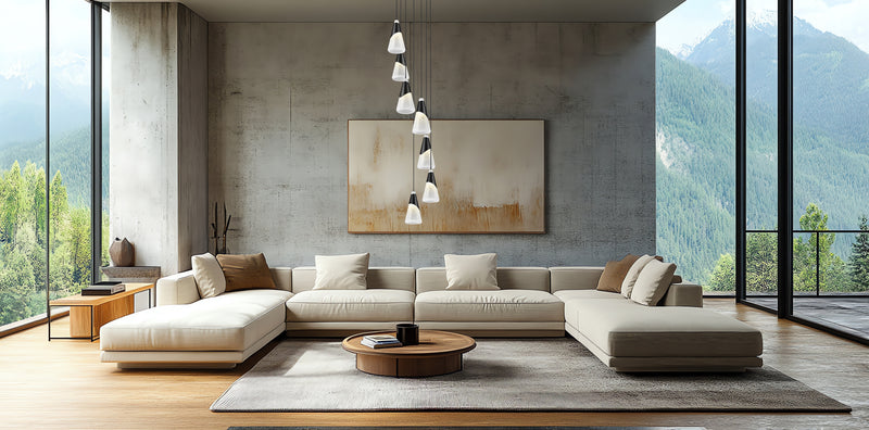 Aimie 7 Light 18" Pendant, 15.75" Tall in Matte Black in a room setting