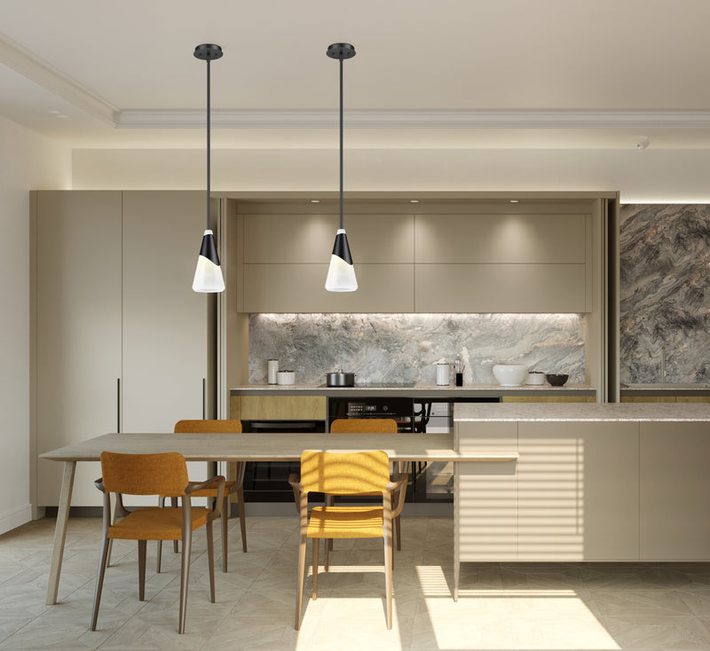 Aimie 1 Light 7" Pendant, Rod Mount in Matte Black in a room setting