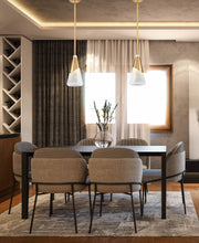 Aimie 1 Light 7" Pendant, Rod Mount in Modern Gold in a room setting