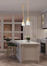 Aimie 1 Light 7" Pendant, Rod Mount in Modern Gold in a room setting