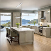 Ludo 3 Light 52" Linear Pendant in Brushed Nickel in a room setting