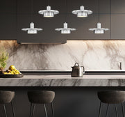 Ludo 5 Light 51.5" Linear Pendant in Brushed Nickel in a room setting