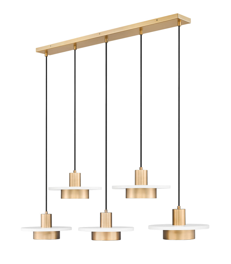 Ludo 5 Light 51.5" Linear Pendant in Matte White + Modern Gold