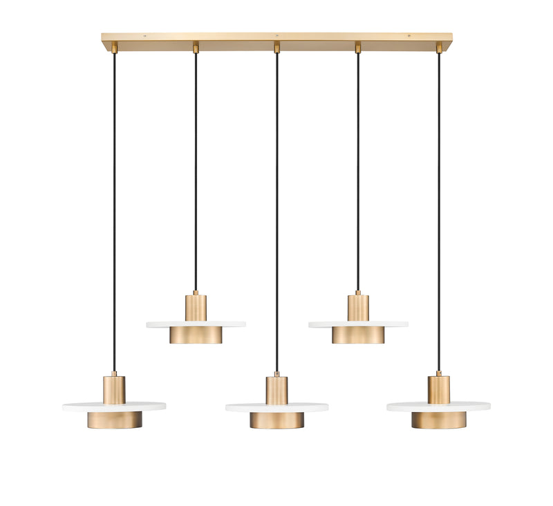 Ludo 5 Light 51.5" Linear Pendant in Matte White + Modern Gold