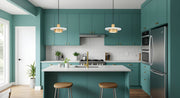 Ludo 1 Light 12" Pendant in Matte White + Modern Gold in a room setting