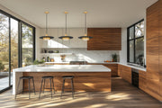 Ludo 1 Light 16" Pendant in Matte Black + Modern Gold in a room setting