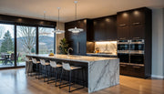 Ludo 1 Light 20" Pendant in Brushed Nickel in a room setting