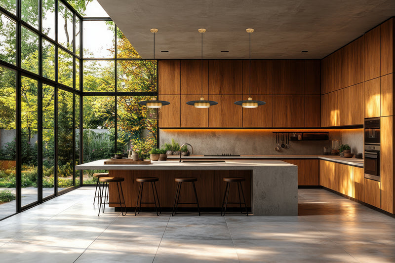 Ludo 1 Light 20" Pendant in Matte Black + Modern Gold in a room setting