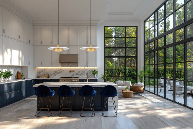 Ludo 1 Light 20" Pendant in Matte White + Modern Gold in a room setting
