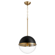 Soft Contemporary 12" Globe Pendant in Textured Black / Aged Brass