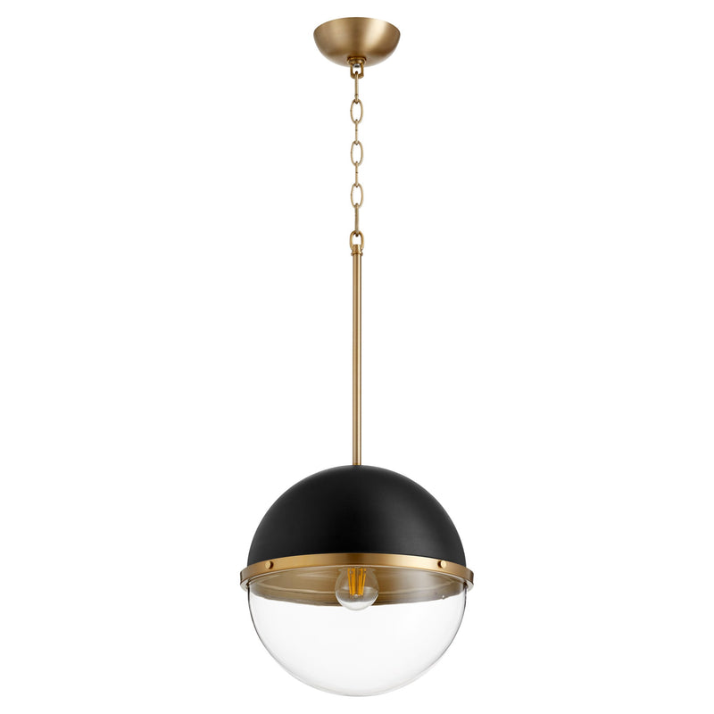 Soft Contemporary 12" Globe Pendant in Textured Black / Aged Brass