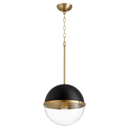 Soft Contemporary 12" Globe Pendant in Textured Black / Aged Brass