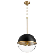 Soft Contemporary 14" Globe Pendant in Textured Black / Aged Brass