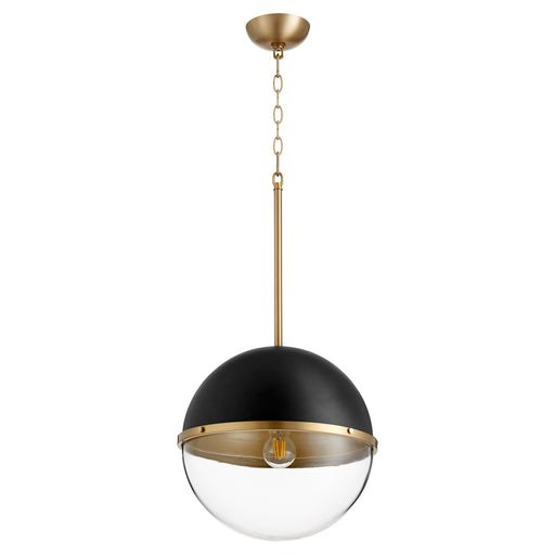 Soft Contemporary 14" Globe Pendant in Textured Black / Aged Brass
