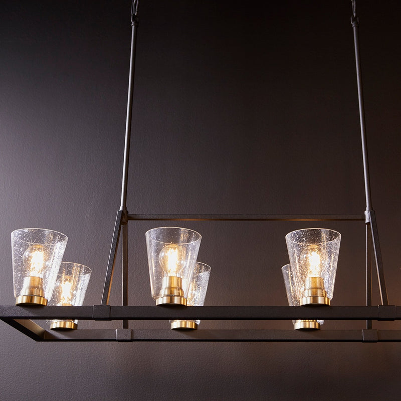 Paxton 8 Light Linear Chandelier in Textured Black / Aged Brass