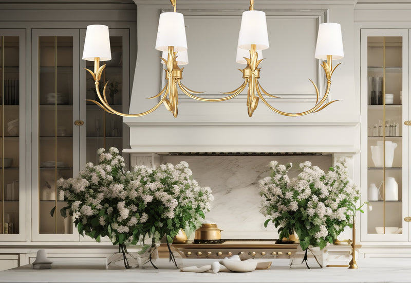 Aslin 6 Light 44" Linear Pendant in Gold Leaf in a room setting